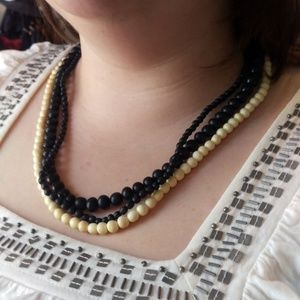 Black & Ivory Multi-Strand Bead Necklace